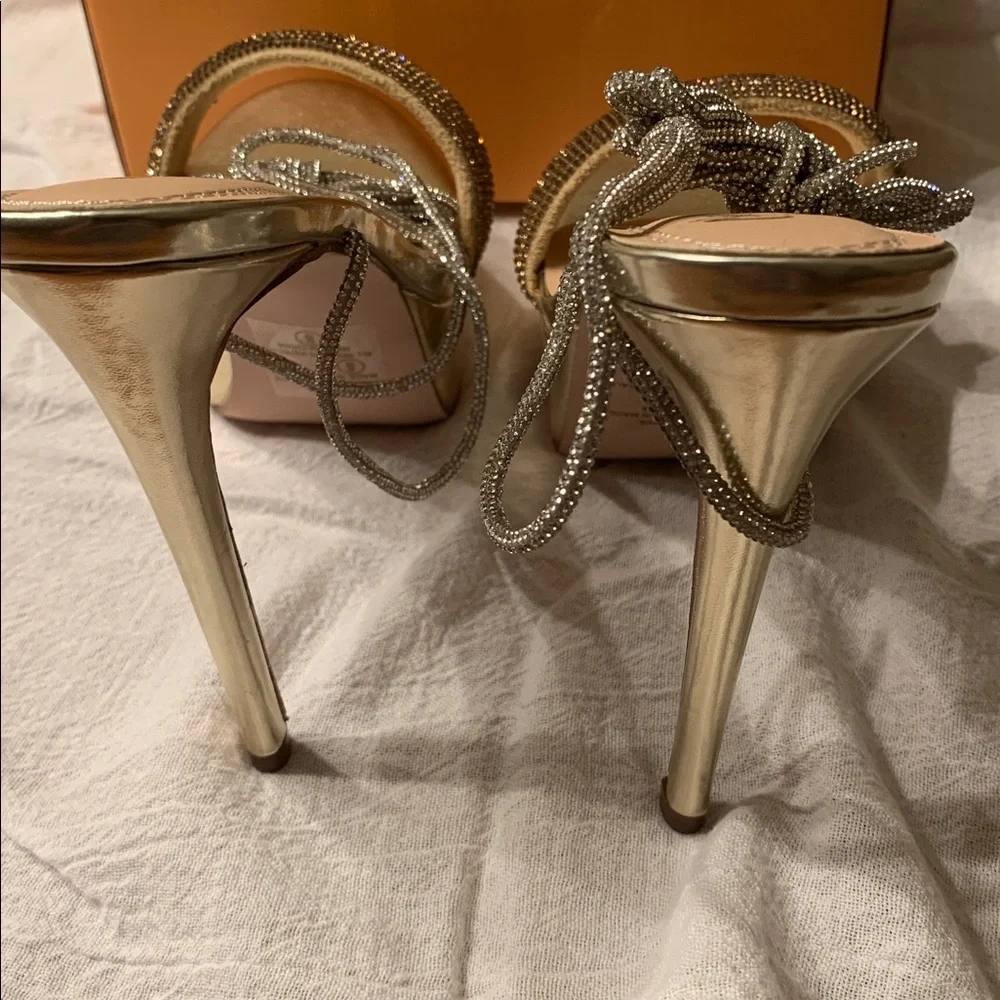 Chase & Chloe Gold Rhinestone Platform Ankle-Tie High Heel Sandal Sz 8 & 8.5 NEW - Picture 7 of 9